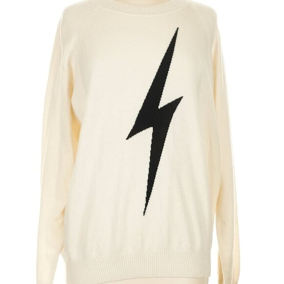 Aviator Nation UNISEX BOLT CASHMERE LIGHT SWEATER VINTAGE WHITE // BLACK BOLT M - Picture 3 of 5